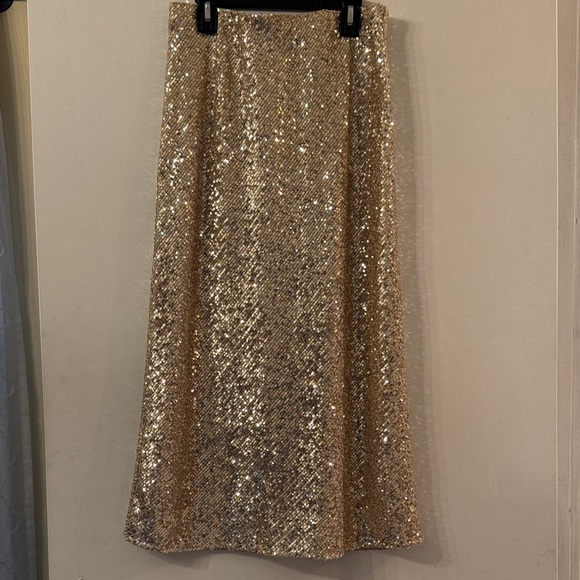 Banana Republic Size Small Gold Sequin Midi Skirt - Picture 1 of 6